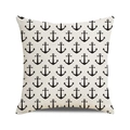 Détail du motif d'ancre nautique sur une housse de coussin en lin beige clair - Style Imprimé Intégral Ancre Noir (10)
