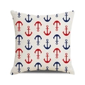 Détail d'une housse de coussin carrée avec motifs d'ancres marines rouges et bleues sur lin - Style Imprimé Intégral Ancre Rouge Bleu (12)