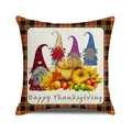 Detail of Happy Thanksgiving pillow cover featuring autumn gnomes and buffalo plaid borders - Happy Thanksgiving Four Gnomes (17)
