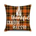 Detailed view of Thanksgiving throw pillow cover with orange black plaid and corn corn pattern - Thankful Harvest Corn Style / 45x45cm