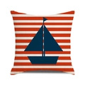 Gros plan sur la texture du tissu en coton et lin de la housse de coussin nautique - Style Voilier Bleu Rayures Rouge Blanc (11)