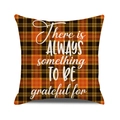 Close-up of orange plaid pumpkin pillow cover with grateful quote in rustic autumn style - Always Something to be Grateful For Style / 45x45cm