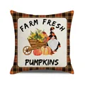 Detail view of cotton linen pillow cover with gnome pumpkin and sunflower harvest print - Farm Fresh Pumpkin Gnome (20)