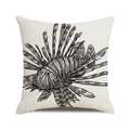 Fodera per cuscino in lino con schizzo di pesce leone su sfondo in tessuto beige - Pesce Leone in Line Art Nera (12) / 45*45cm