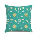 Détail de la housse de coussin nautique sarcelle avec motifs d'ancres et de gouvernails - Style Imprimé Nautique Turquoise (17)