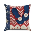 Detailed close-up of beach flip-flops and daisy print on durable linen pillowcase - Blue Slipper Daisy (8)
