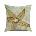 Housse de coussin carrée avec motif étoile de mer et écriture vintage sur lin - 45x45 cm / Style Étoile de Mer Vintage Méditerranéen (5)
