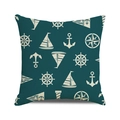 Housse de coussin nautique avec motifs ancre et gouvernail sur lin vert foncé - Style Imprimé Blanc Cassé Vert Foncé (18)