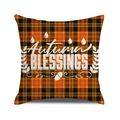 Detail of Autumn Blessings orange and black plaid pillowcase with acorns and leaves - Autumn Blessings Acorn Style / 45x45cm