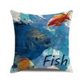 Artistic watercolor shark and fish square decorative cushion cover in linen fabric - Humanistic Sea Fish(23) / 18x18 Inch