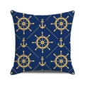 Détail d'une housse de coussin nautique avec motifs d'ancre et de barre dorés sur bleu marine - Style Gouvernail Ancre Doré Marine (20)