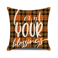 Detail of plaid pumpkin pillow cover with Count Your Blessings text and linen texture - Count Your Blessings Style / 45x45cm