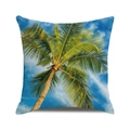 Fodera per cuscino in lino con stampa di palma tropicale, cielo blu e nuvole bianche - Albero di Cocco Cielo Blu e Nuvole (Stile 12)