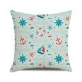 Gros plan d'une taie d'oreiller en lin avec motifs nautiques d'ancre et de voilier - Style Mix Éléments Nautiques Turquoise Clair (16)