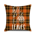 Detail of fall breeze typography on orange and black checkered pumpkin pillow cover - Fall Breeze Autumn Leaves Turkey Style / 45x45cm