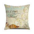 Détail de la housse de coussin nautique vintage avec coquillages et décor de voilier - 45x45 cm / Style Welcome to the Beach (9)