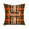 Detail of Happy Fall Sweet Fall text on orange and black buffalo plaid pillow cover - Fall Sweet Fall Style / 45x45cm