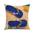 Detailed macro view of summer flip-flops print on a square pillowcase fabric - Dark Blue Beaded Flip Flops (15)