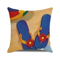 Detailed texture of linen pillowcase with watercolor flip flops and beach ball print - Beach Ball Blue Flip Flops (16)