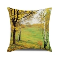 Detail of oil painting style autumn forest print on linen texture square pillow cover - Golden Birch Forest Meadow (13) / 18x18 Inch