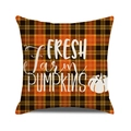 Detail of Fresh Farm Pumpkins print on orange and black plaid autumn cushion cover - Fresh Farm Pumpkins Style / 45x45cm