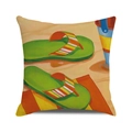 Detailed texture of cotton linen cushion cover with colorful beach flip flops print - Green Illustration Beach (17)