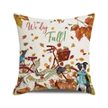 Detail van herfst kussensloop met honden op een rode fiets en de tekst We dig Fall - Rode Fiets (5)