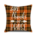 Close-up of Give Thanks text on orange and black plaid autumn decorative pillow case - Give Thanks and Praise Style / 45x45cm