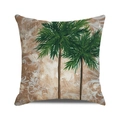 Dettaglio della federa per cuscino quadrata con palme tropicali su tessuto in cotone lino - Palma Pittura a Olio Vintage (Stile 17)