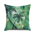 Dettaglio copricuscino quadrato in cotone e lino con pittura a olio di palme tropicali verdi - Palma Verde con Pennello a Olio (Stile 16)