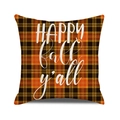 Macro detail of Happy Fall Y'all orange plaid pillow cover showing rustic fabric texture - Happy Fall Y'all Style / 45x45cm