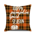 Detail of buffalo check pillow case with white pumpkin and Happy Fall Season print - Happy Pumpkin Spice Season Style / 45x45cm