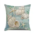 Détail de l'imprimé coquillage et étoile de mer sur housse de coussin style marin - Style Coquillage Bois Vieilli Bleu Clair (13) / 45x45cm