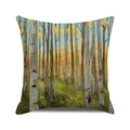 Detail of artistic oil painting autumn birch forest print on a square pillow cover - Late Autumn Birch Forest Oil Painting (8) / 18x18 Inch