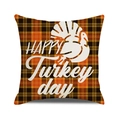 Detail of Thanksgiving turkey silhouette on orange and black plaid square pillowcase - Happy Turkey Day Thanksgiving Style / 45x45cm
