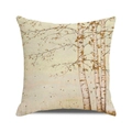 Close-up of square cushion cover showing autumn birch forest print on cotton linen fabric - Warm Yellow Birch Forest (7) / 18x18 Inch