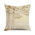 Close-up of square cushion cover featuring autumn forest pattern on linen fabric texture - Cream Background Forest Autumn (6) / 18x18 Inch