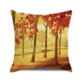 Close-up of square cushion cover featuring vibrant autumn forest leaves on linen fabric - Warm Season Maple Grove (26) / 18x18 Inch