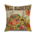 Detail van vierkante Fall Blessings kussenhoes met pompoen en zonnebloem linnen textuur - Herfst Zegeningen (11)