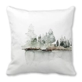 Tropical green leaves square throw pillow cover in soft peach skin fabric for home decor - Misty Forest and Lake Pattern (1)