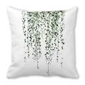 Tropical green leaves printed on white square cushion cover with pearl plant watercolor art - String of Pearls Plant Pattern (2)