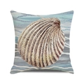 Détail macro d'une taie d'oreiller en lin avec imprimé pétoncle brun et motifs de vagues - Style Grande Coquille Saint-Jacques Vague (20) / 45x45cm
