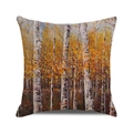 Detailed texture of linen pillow cover with autumn birch forest oil painting design - Oil Style Gray-white Background (28) / 18x18 Inch
