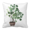 Minimalist tropical green leaf print cushion cover on white peach skin fabric - Potted Green Plant Pattern (3)