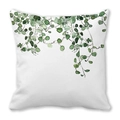Detail of tropical green leaf watercolor pattern on white peach skin pillowcase - Eucalyptus Leaves Pattern (4)
