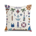 Macro detail of linen texture on nautical cushion cover with sailboat and anchor prints - Sailboat Anchor Pattern (4) / 18x18 Inch