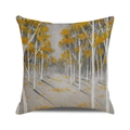 Close-up of autumn forest oil painting texture on linen throw pillow cover - Gray Tone Artistic Landscape (30) / 18x18 Inch