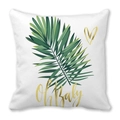 Detail of tropical palm leaf print on white peach skin pillowcase with gold lettering - Oh Baby Palm Leaf Pattern (7)