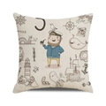 Close-up of nautical watercolor cushion cover with linen texture and anchor patterns - Captain Lighthouse Sailboat Whale Cartoon (6) / 18x18 Inch