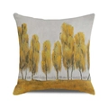 Macro detail of square autumn forest pillow cover showing oil painting texture on linen fabric - Ginger Tone Autumn Jungle (32) / 18x18 Inch